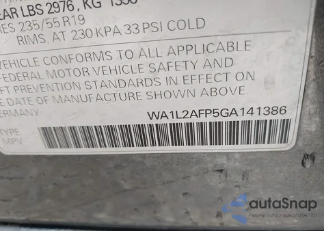 2016 Audi Q5 2.0T Premium from USA, damaged, VIN WA1L2AFP5GA141386